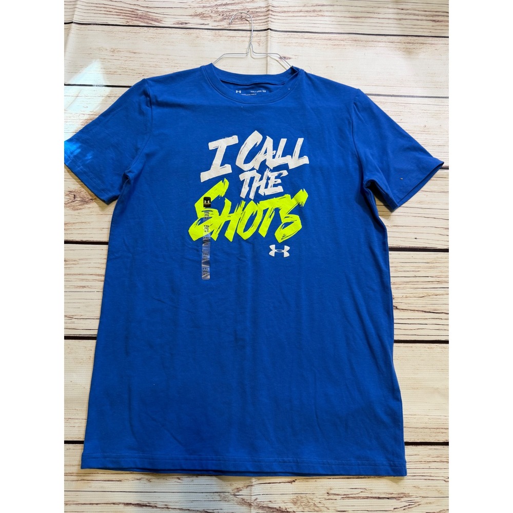 Under Armour‎ Boys Blue I Call The Shots Graphic HeatGear T-Shirt YXL New